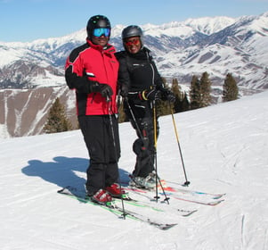 Coach Stephanie Harris and Husband Mark Skiing 2020
